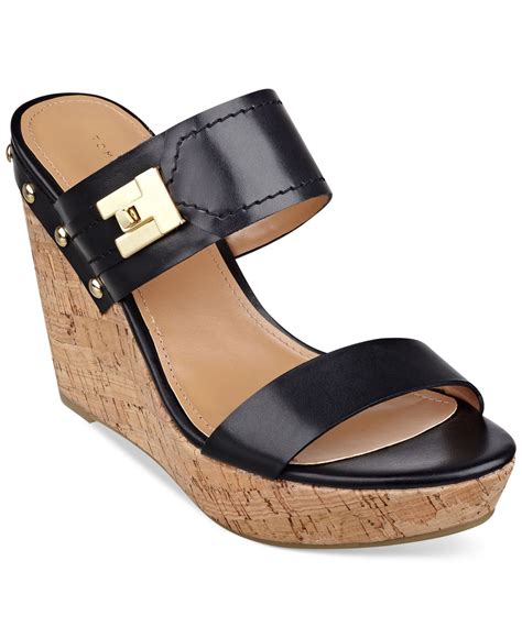 tommy hilfiger black wedge sandals.